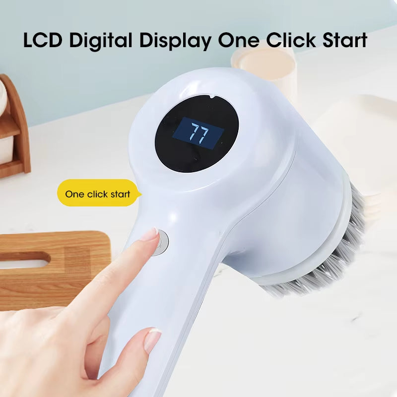 Cordless Electric Rotary Scrubber with 5 Replaceable Brush Heads, Rechargeable Bathroom and Kitchen Tile Cleaning Brush